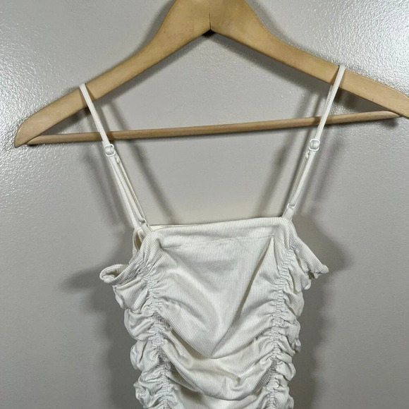 Intimately Free People On Your Side Ruched Bodysuit Size XS White Square Neck - Picture 9 of 11